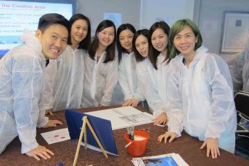 team collaborate to draw a giant picture creative team building activity