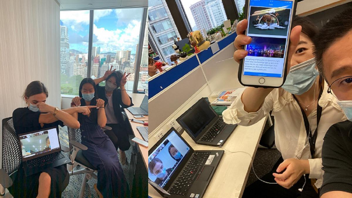 Teams doing online virtual team building virtual