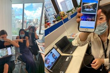 Teams doing online virtual team building virtual