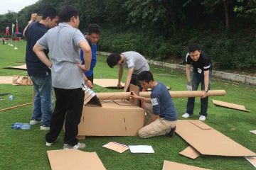 team collaborate to complete flat out rickshaw rally team building fun activity