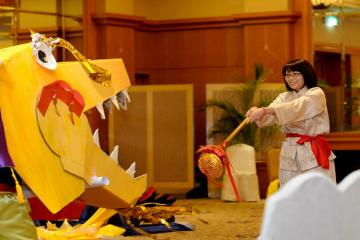 dragon squad team building activity woman with dragon