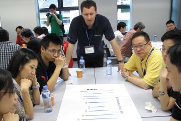 team discuss shared company values