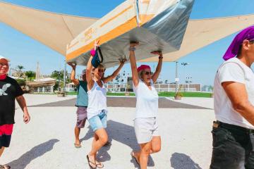 walking to water with flat out construciton