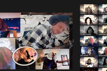 Teams ride a broom in Haunted House